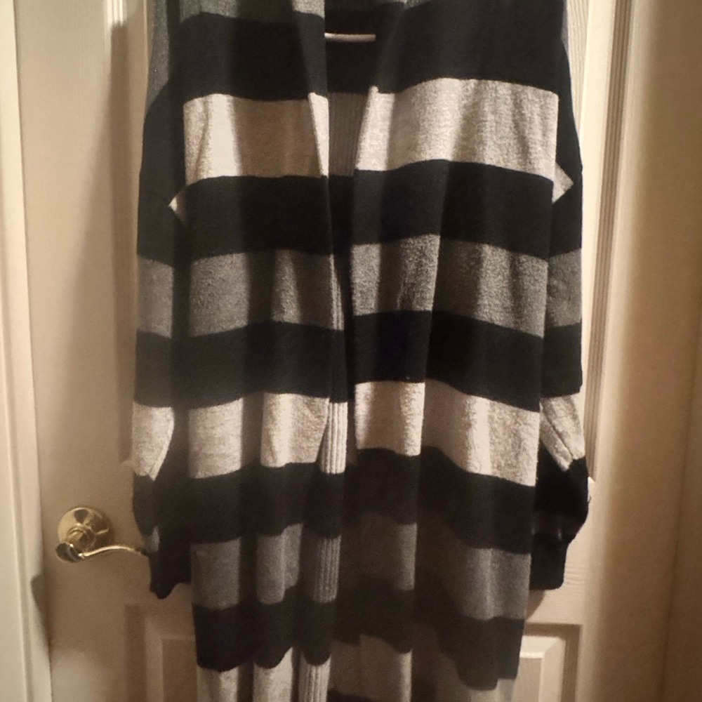 Lane Bryant Black and Gray Cardigan with Stripes